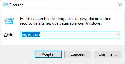 Editor Registro de Windows comando ejecutar