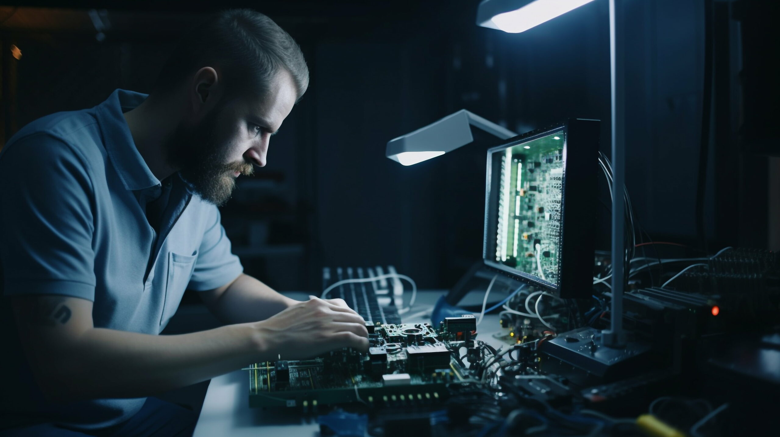 Soporte informático: Ingeniero trabajando con elementos tecnológicos