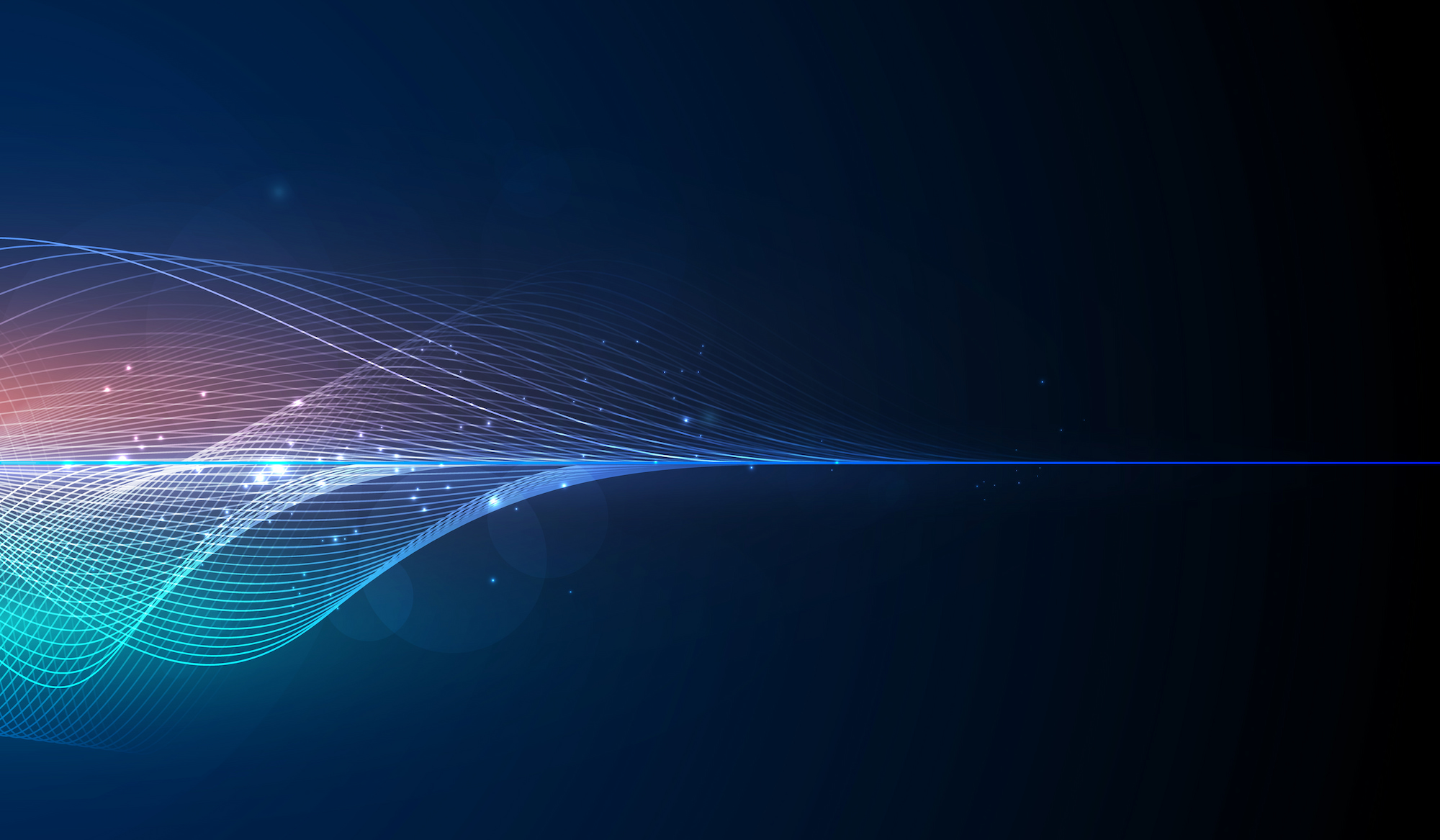 Imagen abstracta con líneas ondulantes en tonos blanco y azul claro sobre un fondo degradado que va del azul oscuro al azul claro.