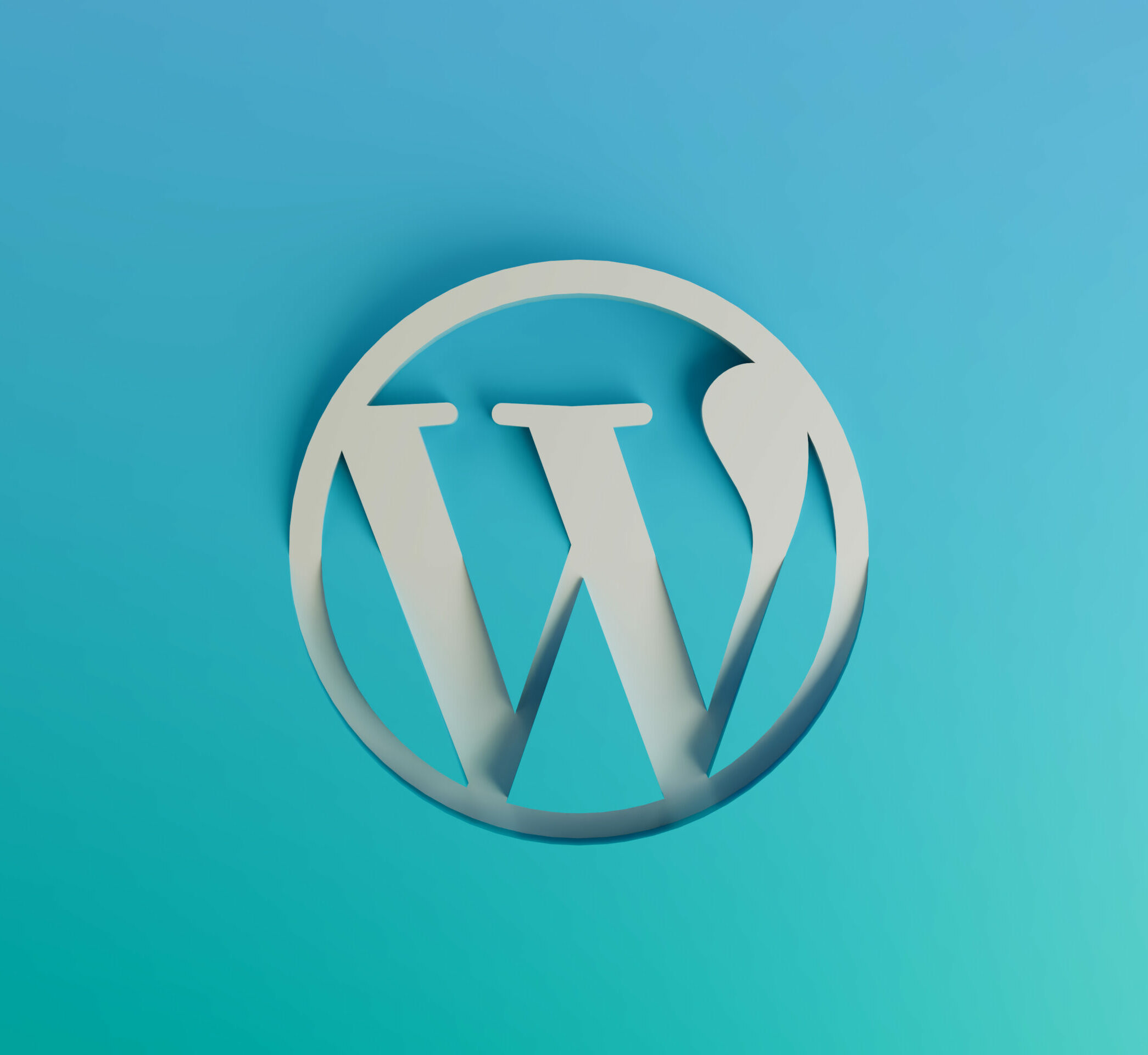 Logo de Wordpress en fondo azul degradado.